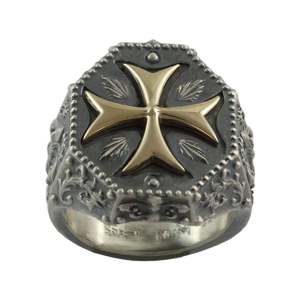 Knight Templar Maltese Cross ring Fleur De Lis Silver and 10K Gold 20 ...