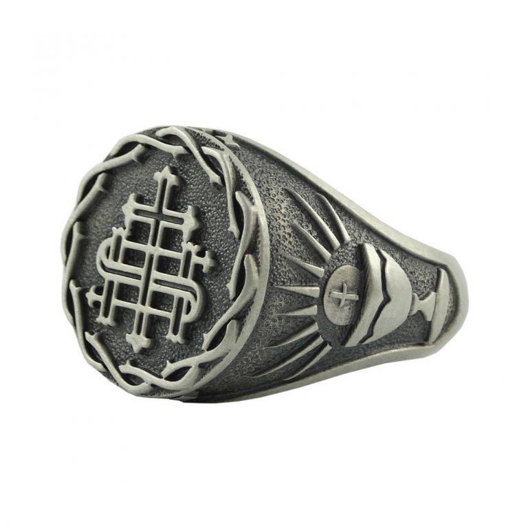 Silver 925 IHS The Holy Name of Jesus Mens Custom Made Religious ring