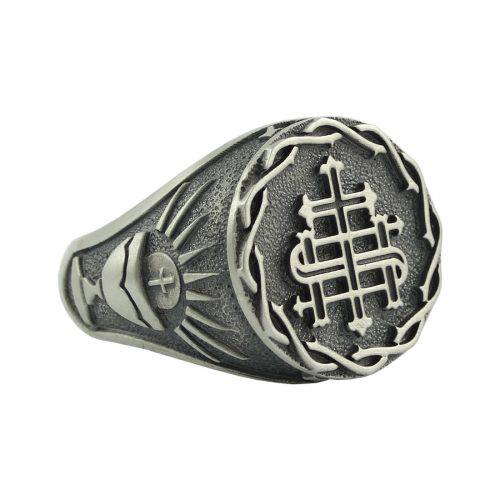 Silver 925 Ihs The Holy Name Of Jesus Mens Custom Made Religious Ring 