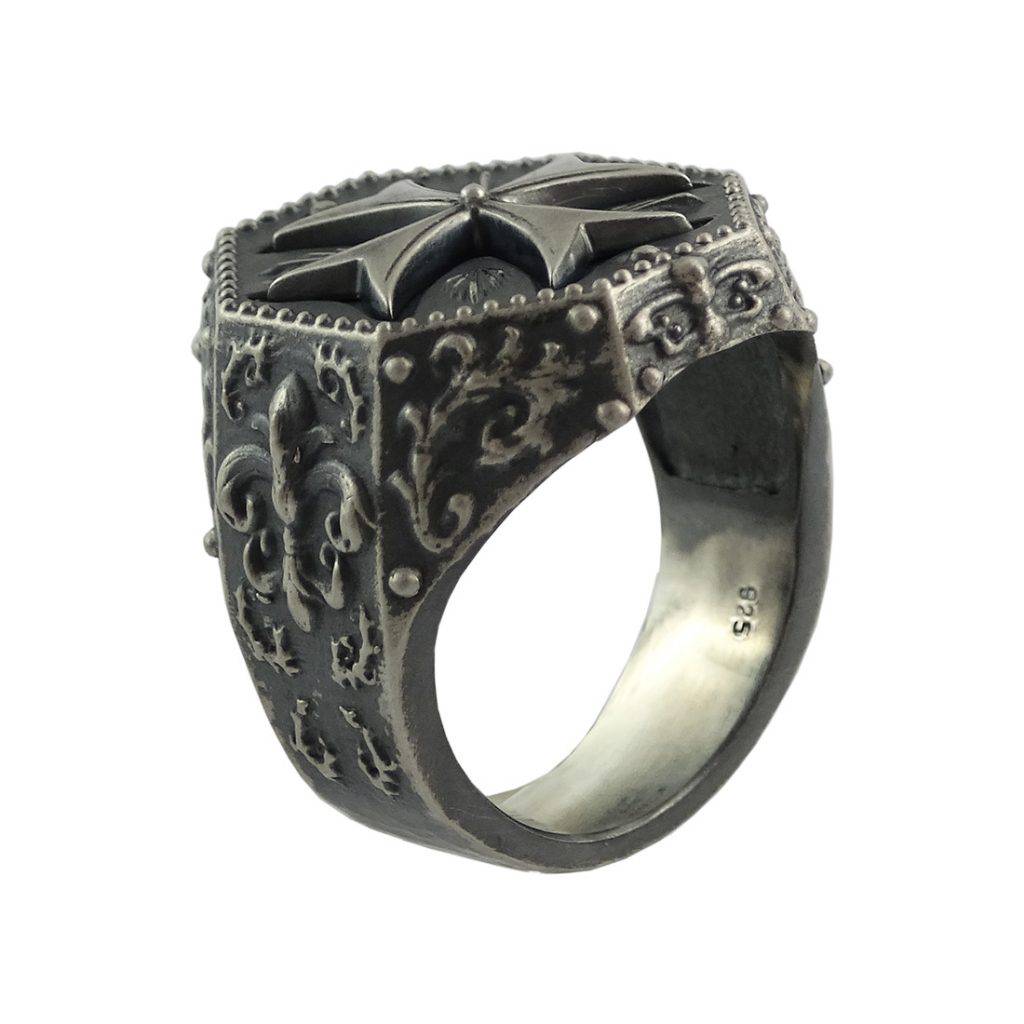 Knight Templar Maltese Cross men's ring Fleur De Lis Sterling Silver 20 ...