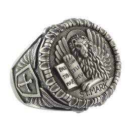 Silver Mens Ring Venetian Winged Lion of St Mark the Evangelist the ...