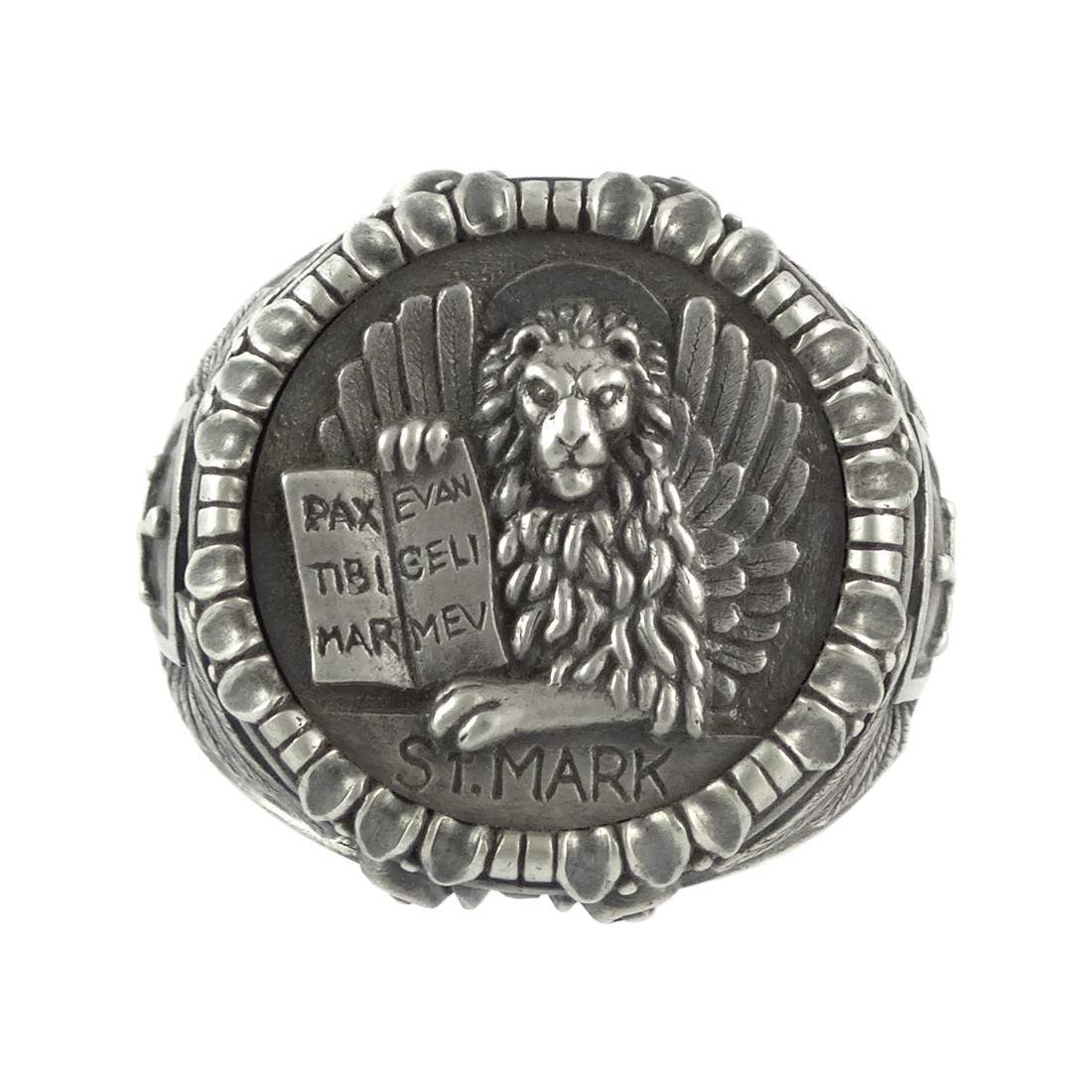 Saint St Mark the Evangelist Venetian Lion Handmade Silver Ring Templar Mason 