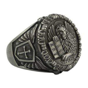 Silver Mens Ring Venetian Winged Lion of St Mark the Evangelist the ...