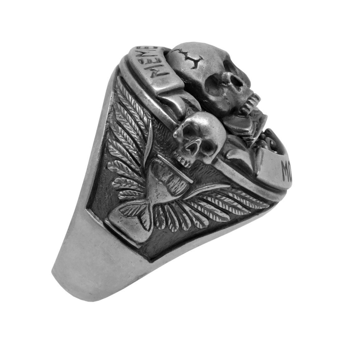 Handgefertigt Freimaurer Skull Band Memento Mori Herren Biker Ring Handarbeit Sterling Silber 925 Custom Made 
