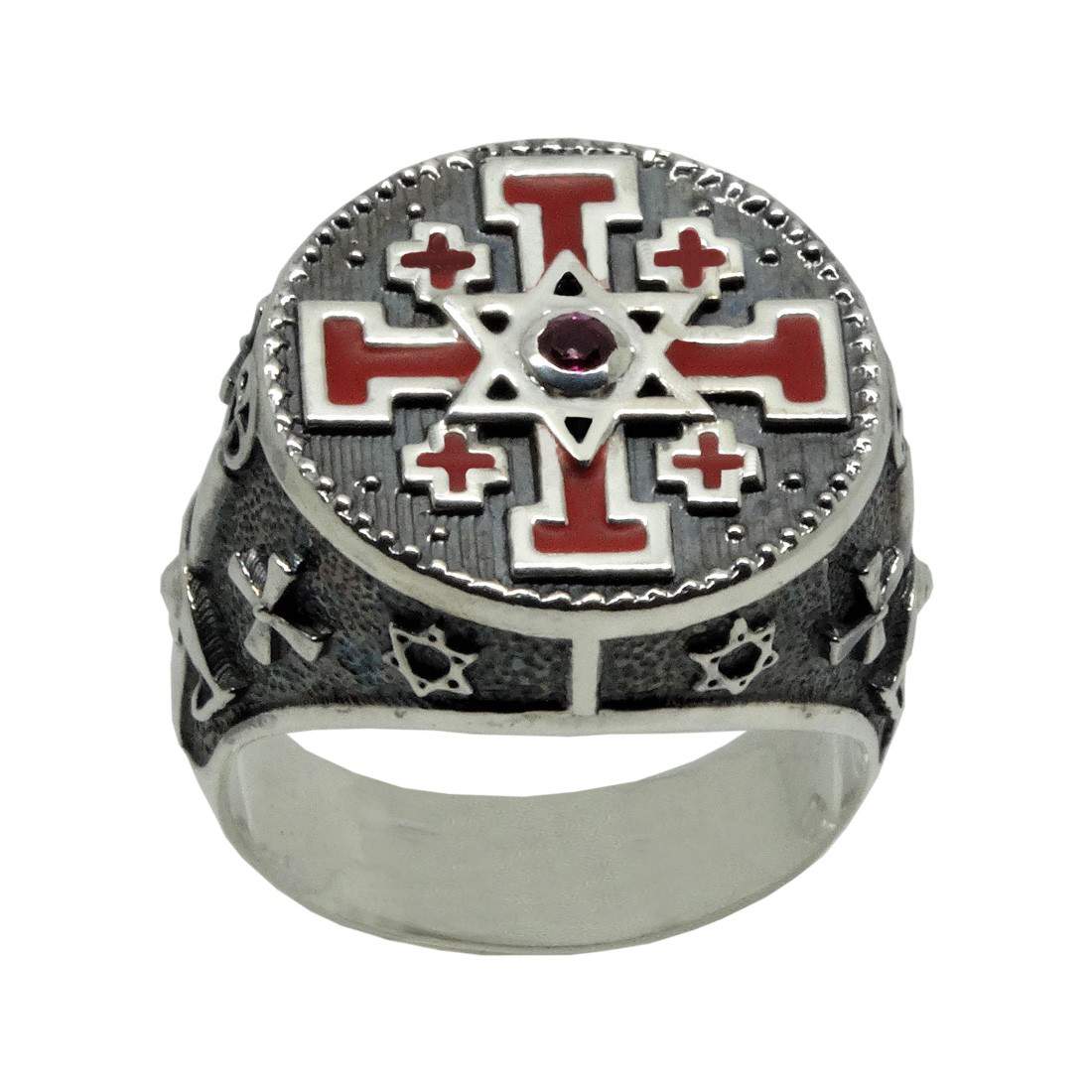 Knight Templar Jerusalem Cross Star of David Handcrafted Sterling Silver  925 Men Ring