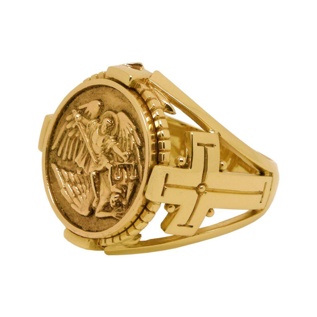 Saint Michael the Archangel Solid Gold 10K mens Ring Handcrafted Secretium