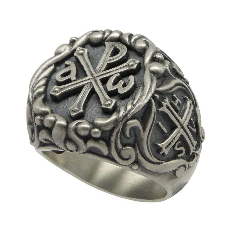 Knight Templar Chi Rho Silver Alpha Omega Men Ring Cross of Constantine ...