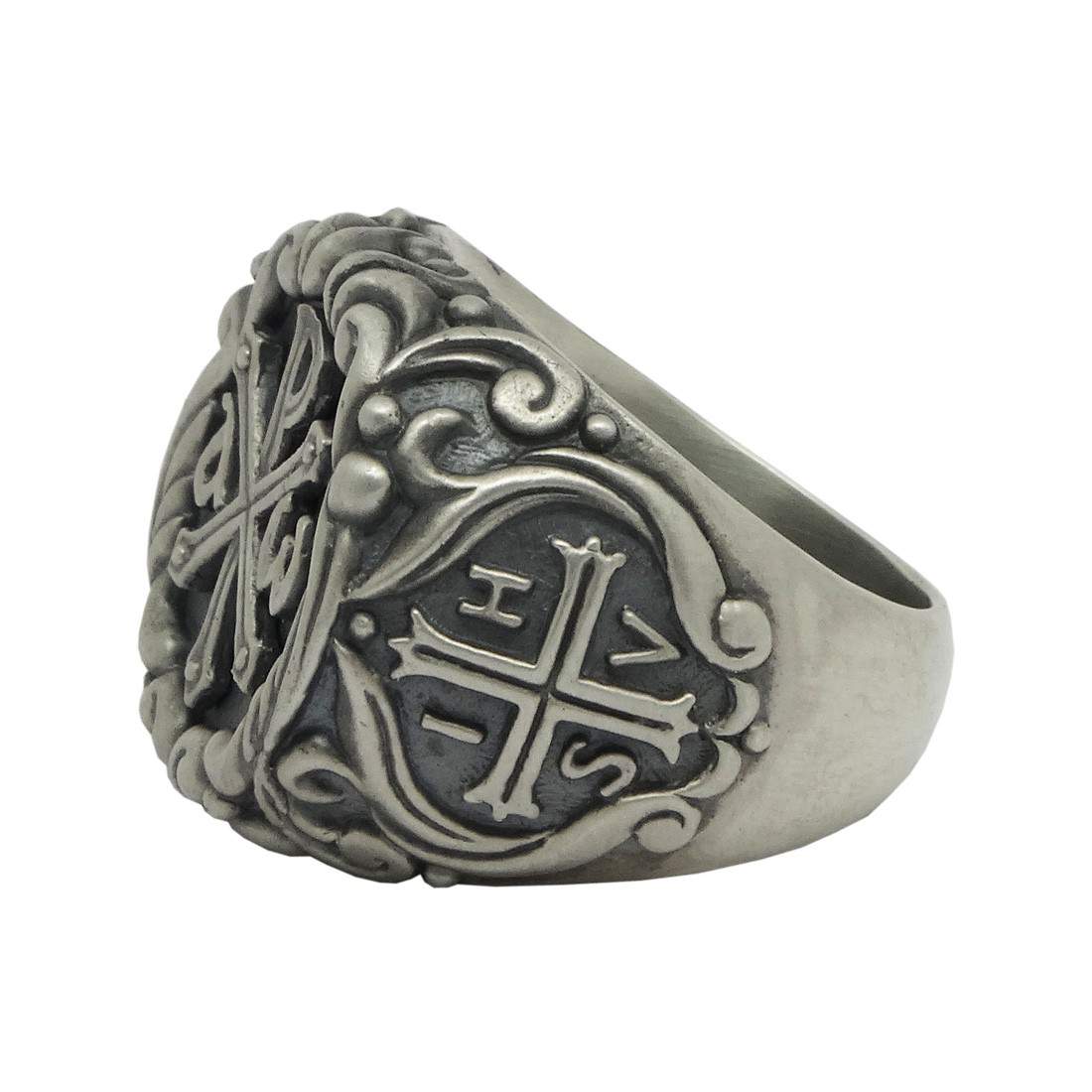 Knight Templar Chi Rho Silver Alpha Omega Men Ring Cross of Constantine ...