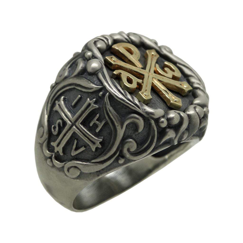 Knight Templar Chi Rho Silver and Gold Alpha Omega Men Ring Cross of ...