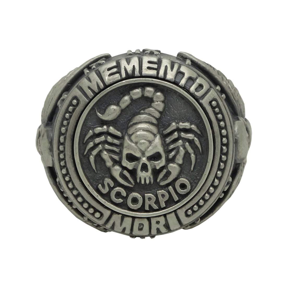 Scorpio skull zodiac sterling silver 925 biker mens ring Memento Mori Masonic 