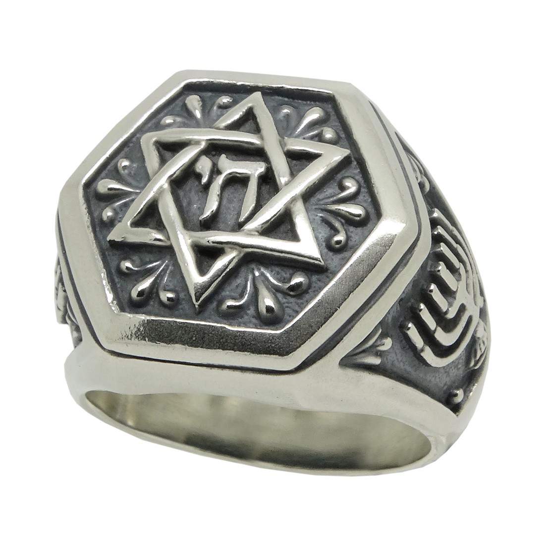 Silver Faced Polished Ring. Constellation Patron Star Of David Amulet Stainless Steel Statement Ring