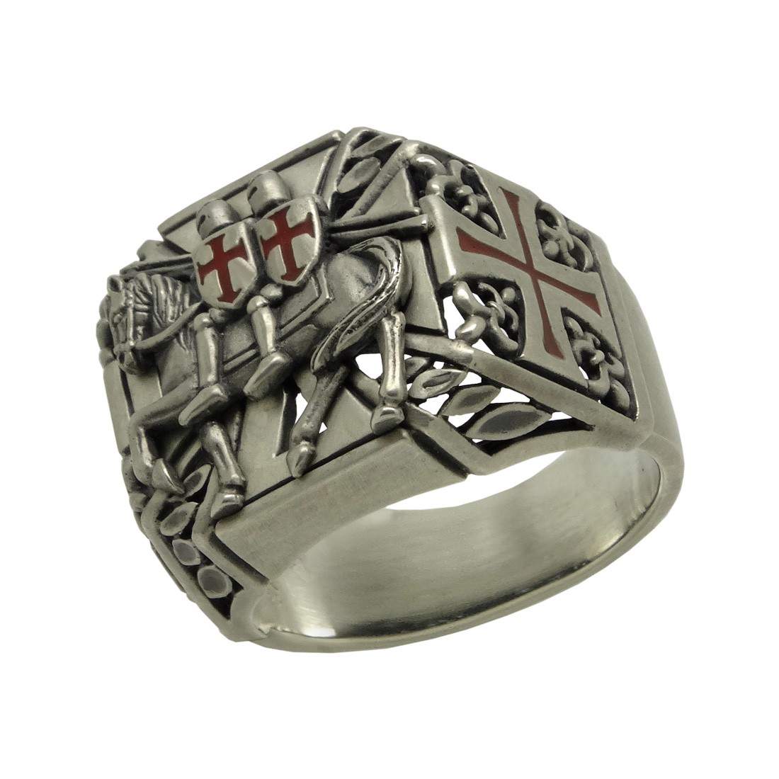 Sterling Silver Mens Crusader Ring Templar Knights Seal Antiqued Size 9.5 