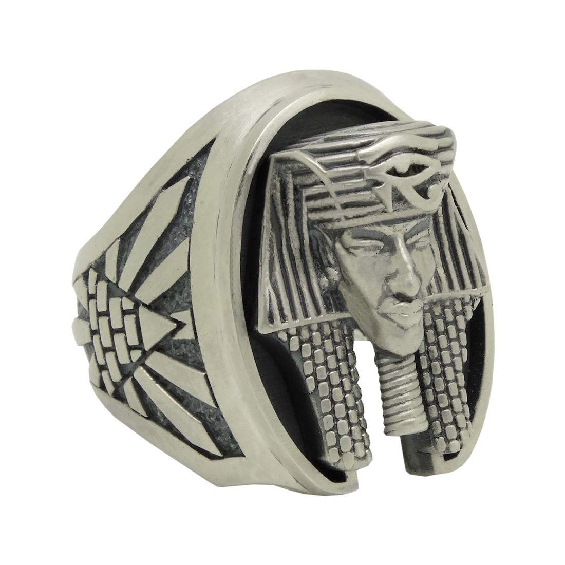 KING TUT PHARAOH STAINLESS STEEL RING size 11 silver metal S-508 unisex EGYPTIAN 