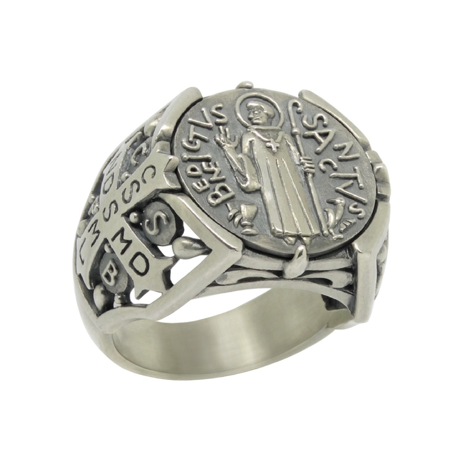 Benedict Medal Ring Mens Solid Sterling Silver St