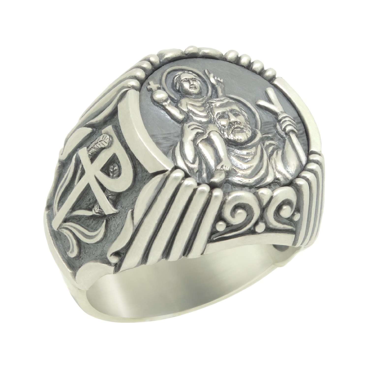 Men's Sterling Silver St. Christopher Ring Size 9 - Simply Sterling
