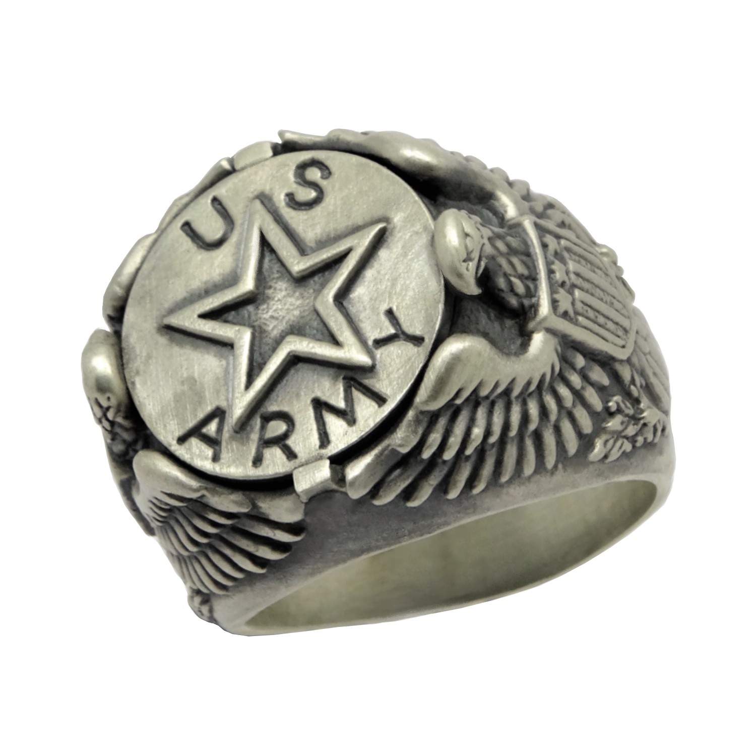 United States Army Forces Military Star Handcrafted Sterling Silver 925 American Eagle Soldier Biker Mens Ring