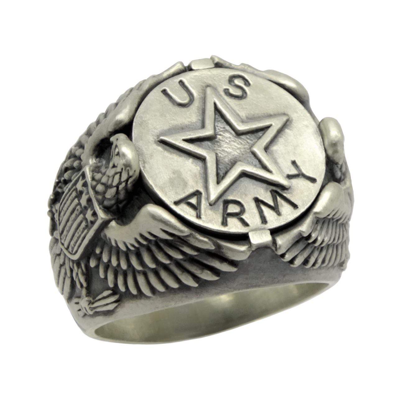 US Army military force American eagle Star 925 sterling silver men's ...