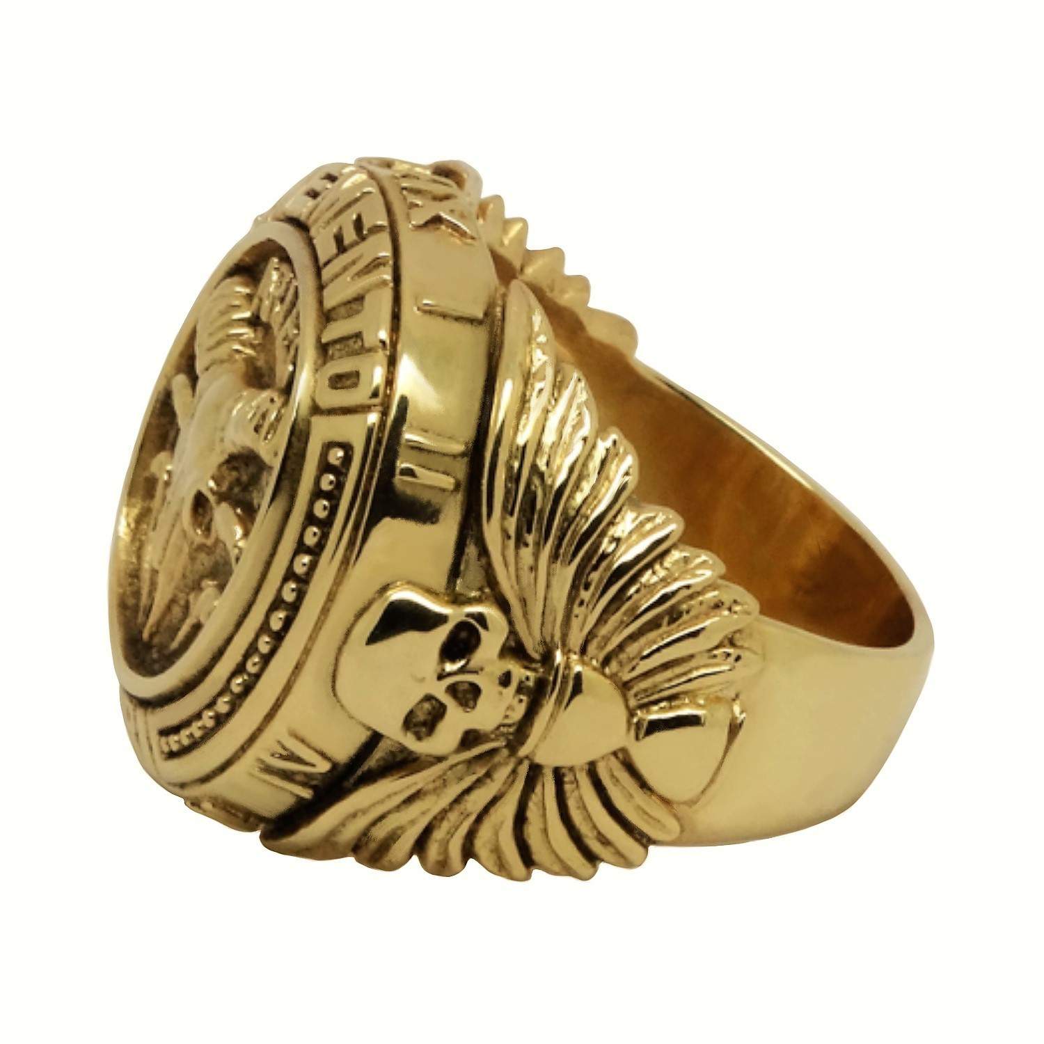 10K Solid Gold Aries Memento Mori Zodiac Skull Horoscope Men's Ring