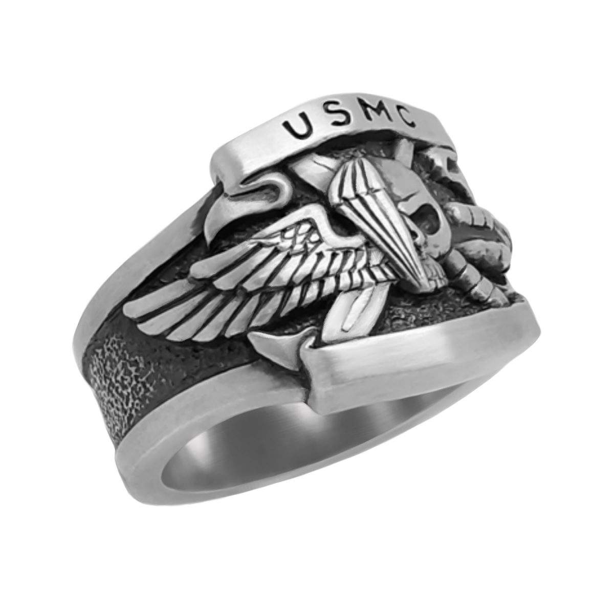 Sterling Silver 925 Us Marine Corps Biker Men's Band Ring Handcrafted ...