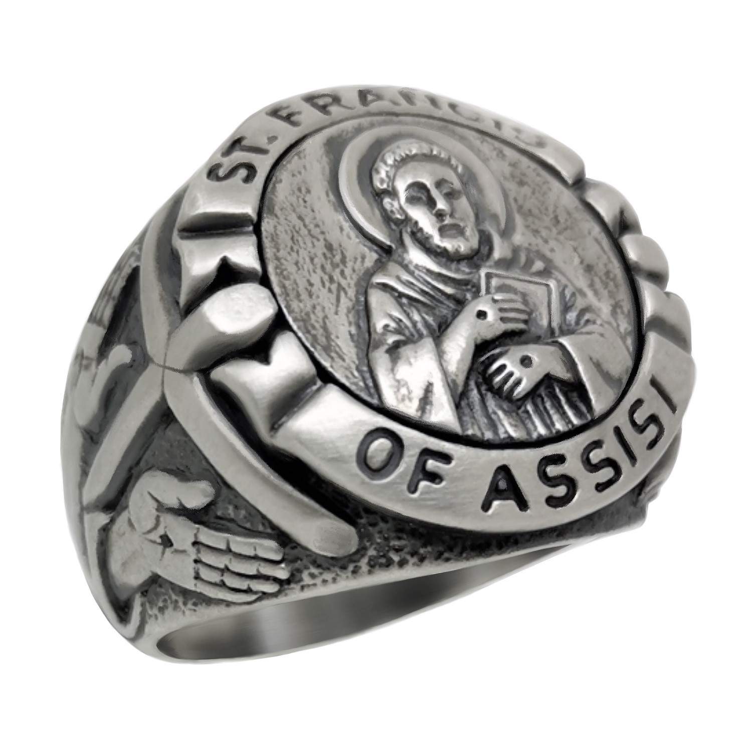 Custom made Men's ring Saint Francis of Assisi Sterling Silver 925  Stigmata, Handcrafted