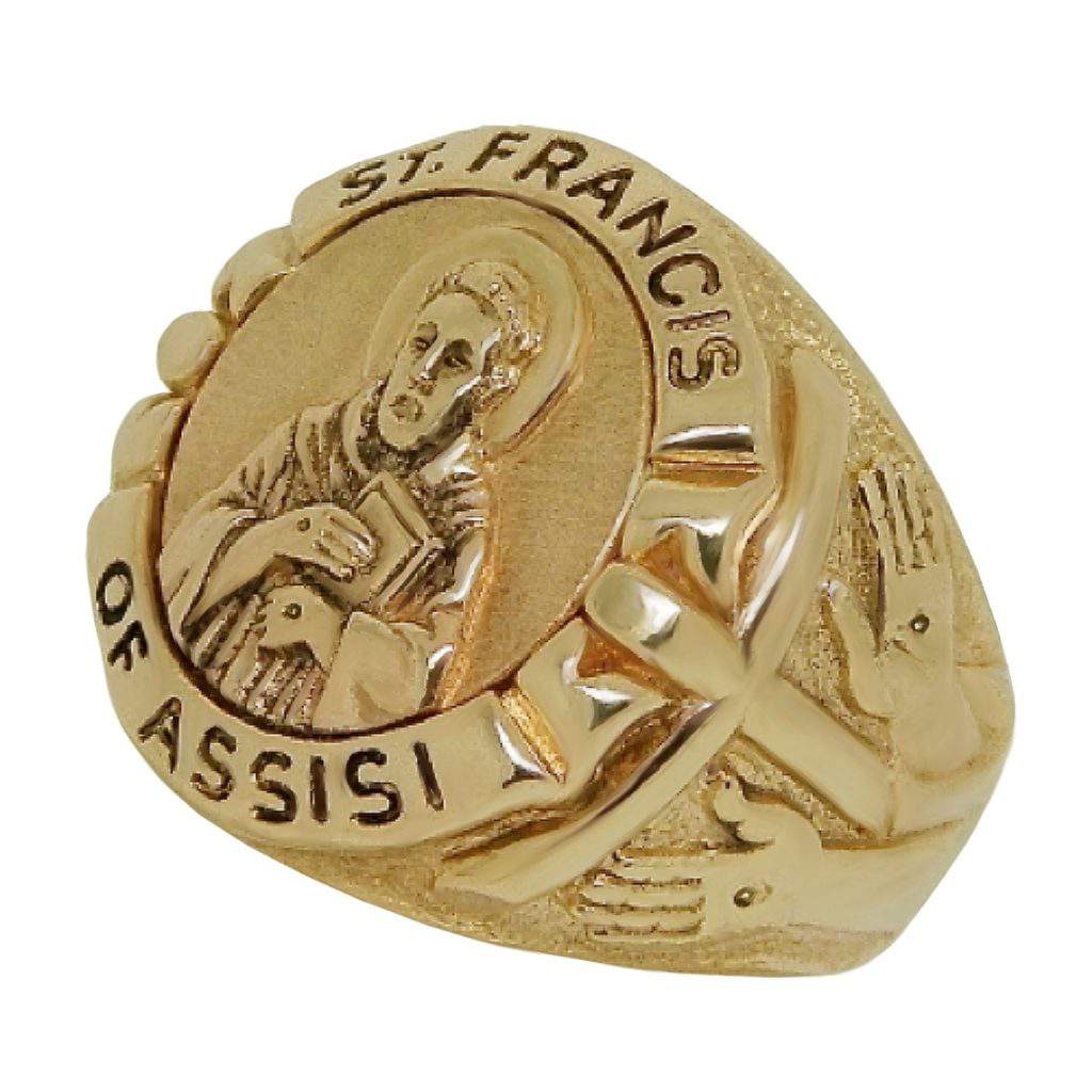 Men's ring Saint Francis of Assisi 10K Yellow Gold Stigmata, Handmade