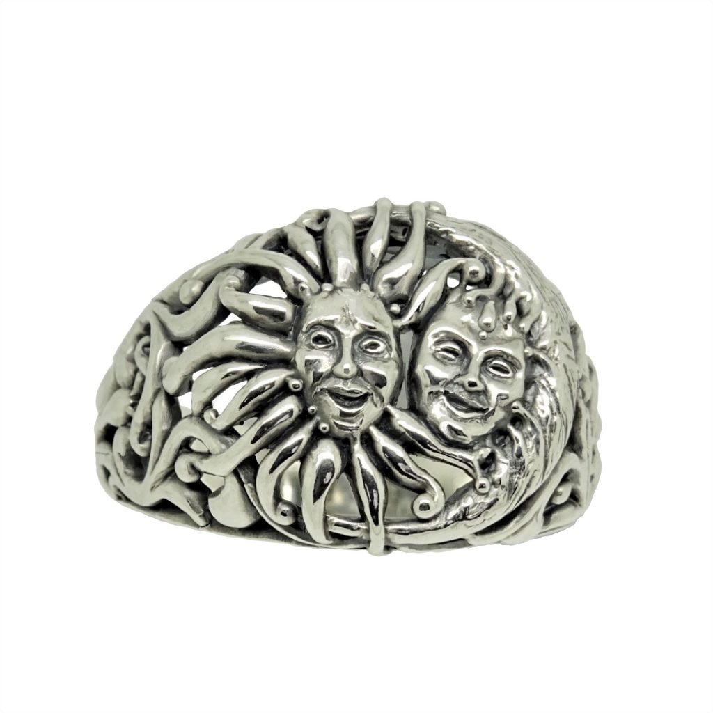 Handcrafted Sterling Silver 925 Sun and Moon Women's Ring | Secretium