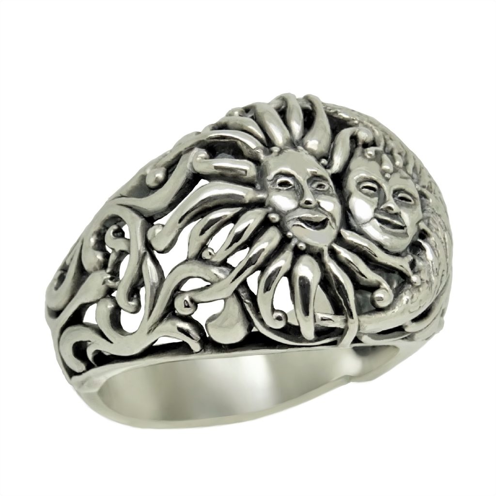 Handcrafted Sterling Silver 925 Sun and Moon Women's Ring | Secretium