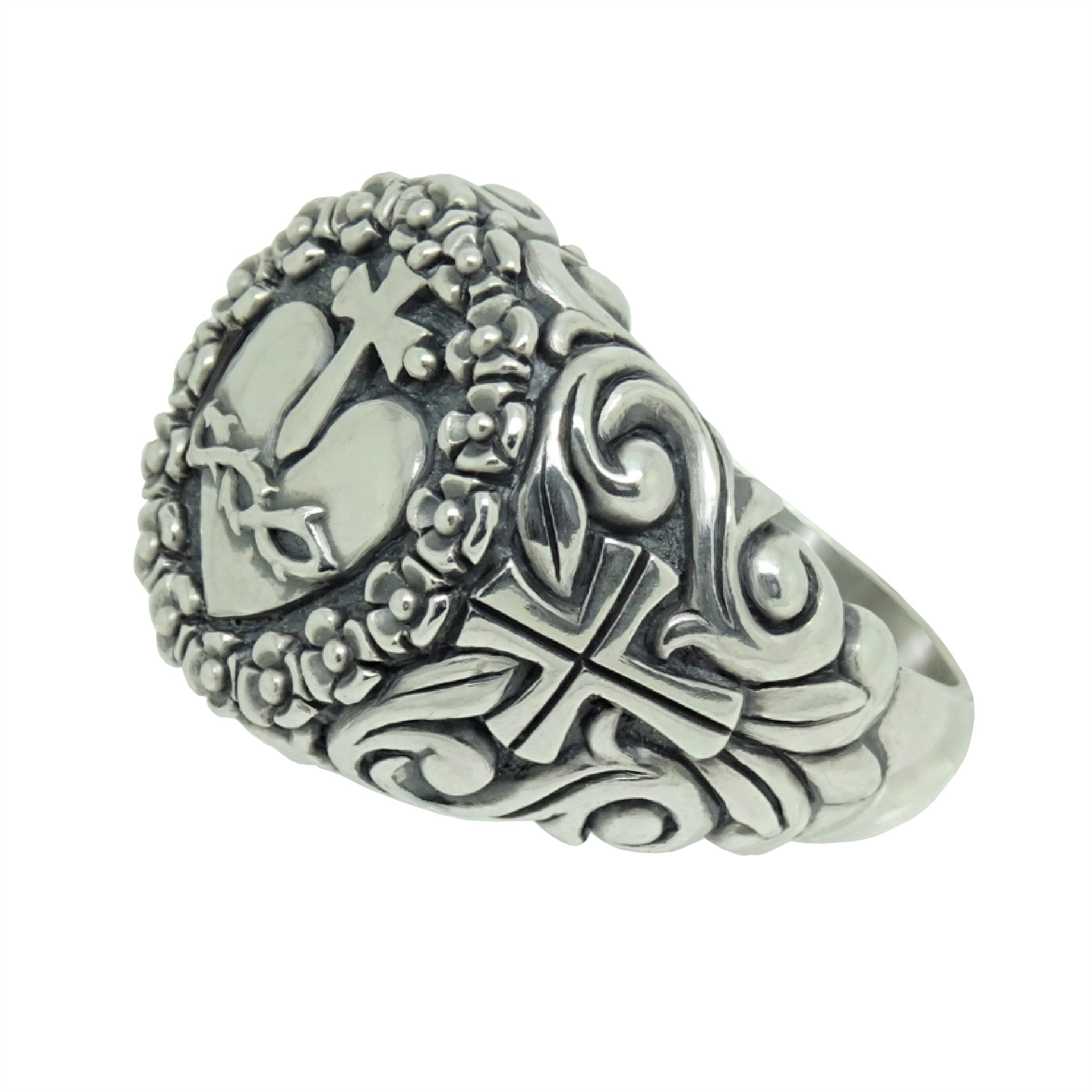Handmade Women's Sacred Heart of Jesus Ring Signet Religious Sterling ...