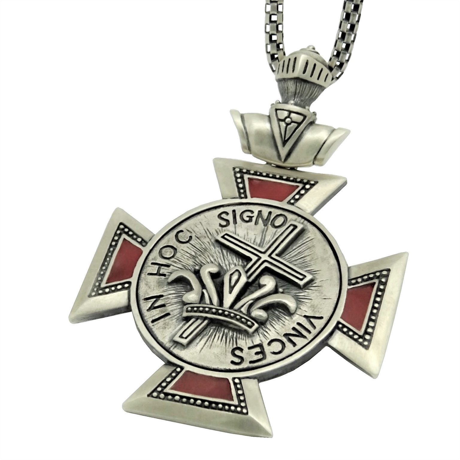 STERLING SILVER 925 CUSTOM MADE KNIGHT TEMPLAR PENDANT HANDCRAFTED "CROSS AND CROWN" PENDANT