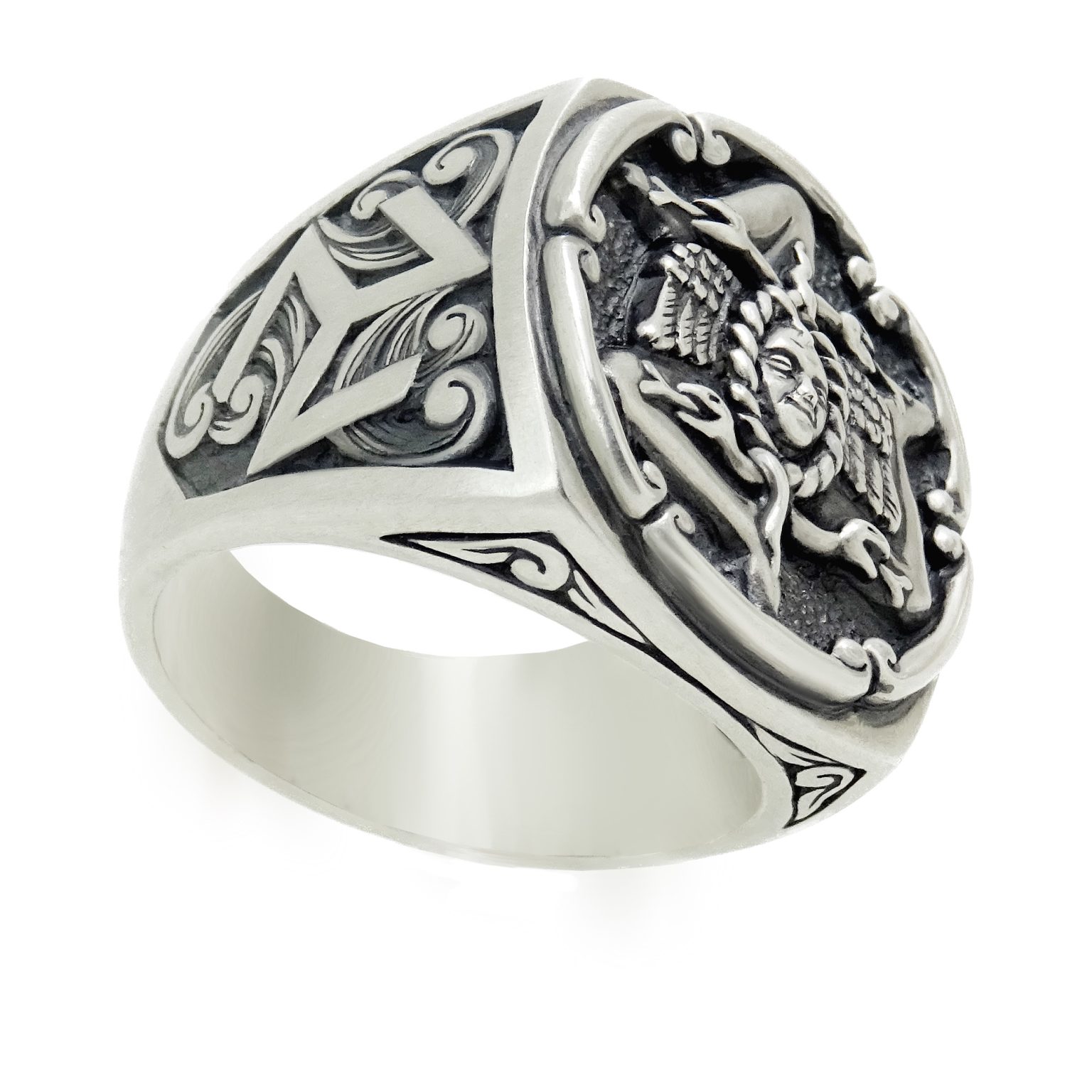 THE Medusa Triskelion Sicilian TRINACRIA STERLING SILVER 925 MENS RING ...