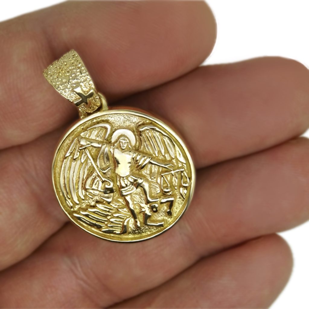 Huge And Heavy 10k Solid Gold Saint Michael The Archangel Pendant 